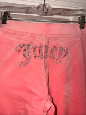Juicy Couture Pink Velour Pants with Crystal Logo